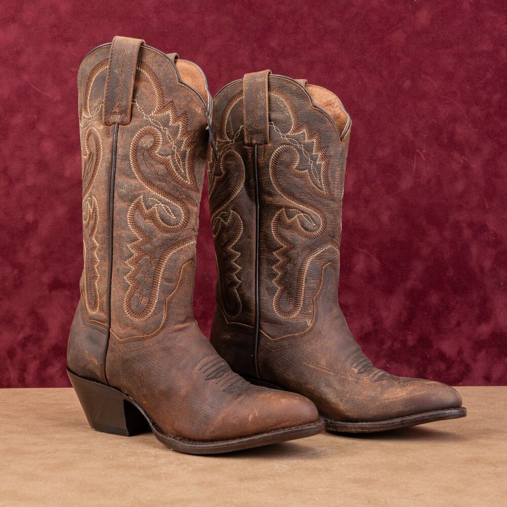 Dan Post Women Marla Brown Leather Western Cowboy Pull-on Boots sz 6